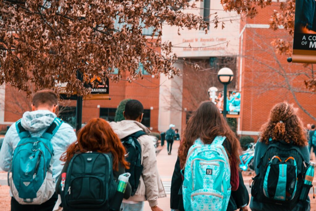 students walking to their college