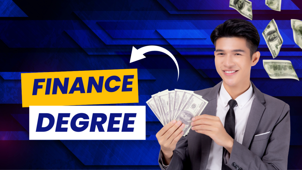 finance degree banner with man holding money