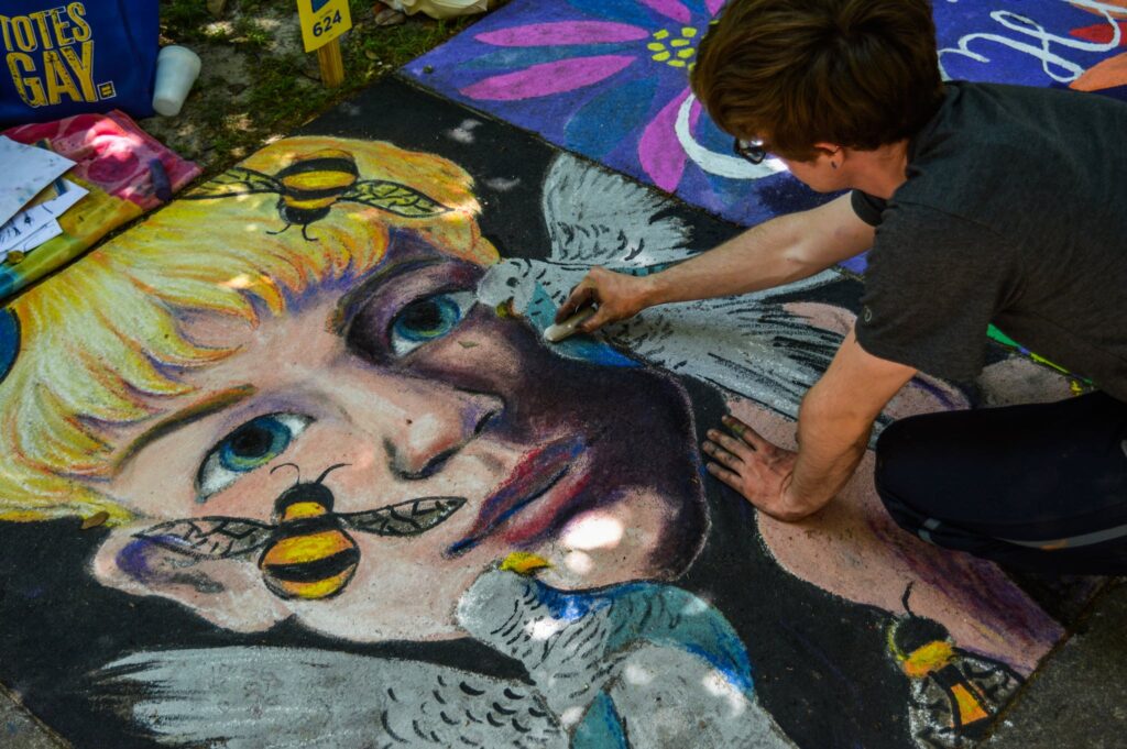 Man Painting Face of Human and Bird