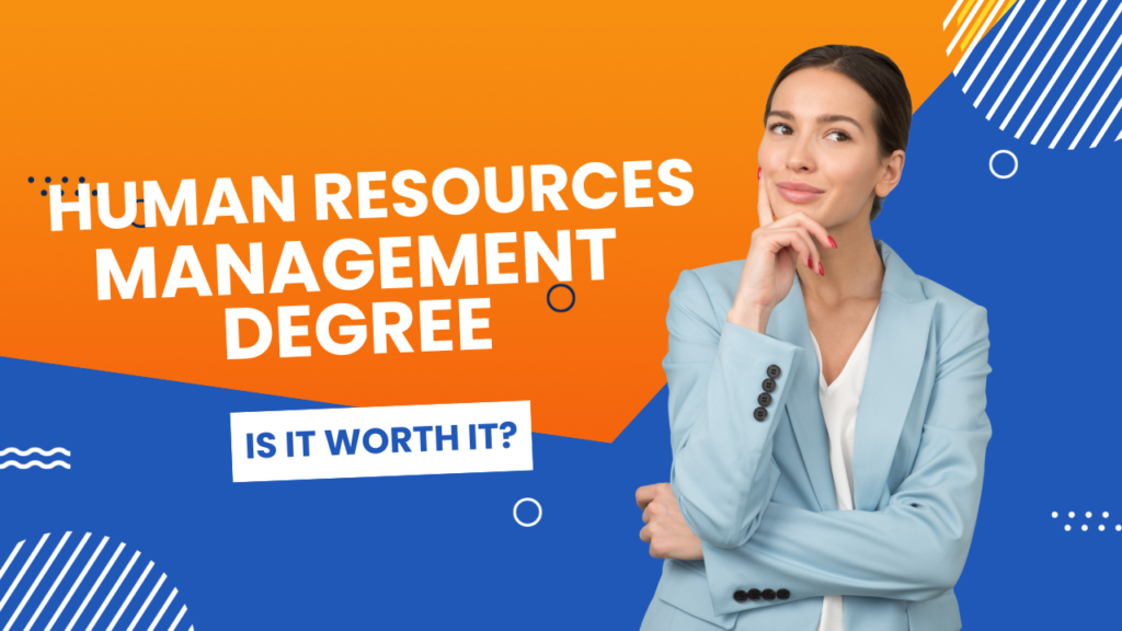 human resources management degree banner with woman in blue suit