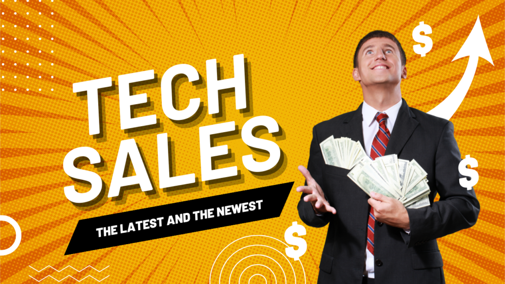 tech sales and related fields banner with a man holding money