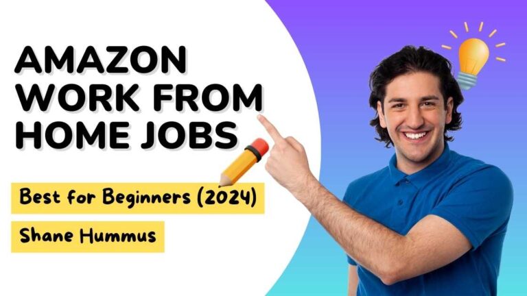 man pointing at the text Amazon work from home jobs; best for beginners (2024)
