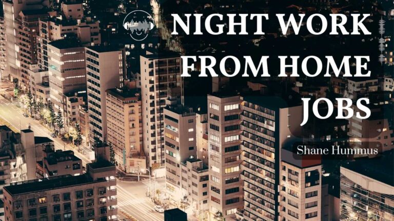 picture of a city with text saying night work from home jobs