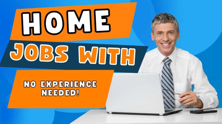 creative poster of a man with laptop and text saying "home jobs with no experience needed"