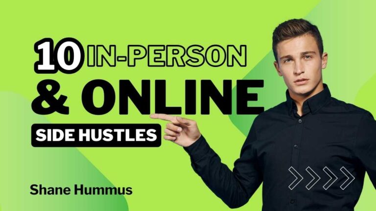 poster with a man and text saying "10 in-person & online side hustles"